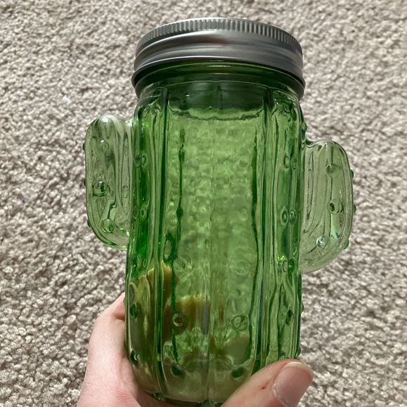 Set of 4 Glass Cactus Drinking Jars with Lids and Reusable Straws - Picture 3 of 5